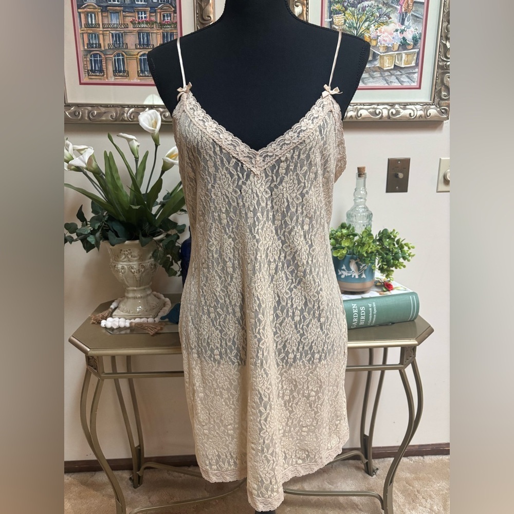 MORGAN TAYLOR INTIMIDATES Cream Bow Lace Slip Dress Sleep Wear PJ’s Size L - Picture 13 of 13